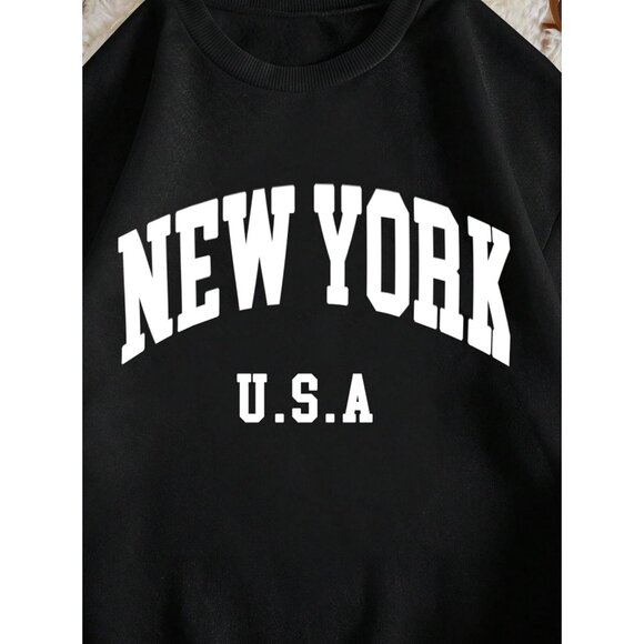 ⚡Women Black New York Imported Graphic Crewneck Long Sleeve Pullover Sweatshirt - Picture 5 of 5